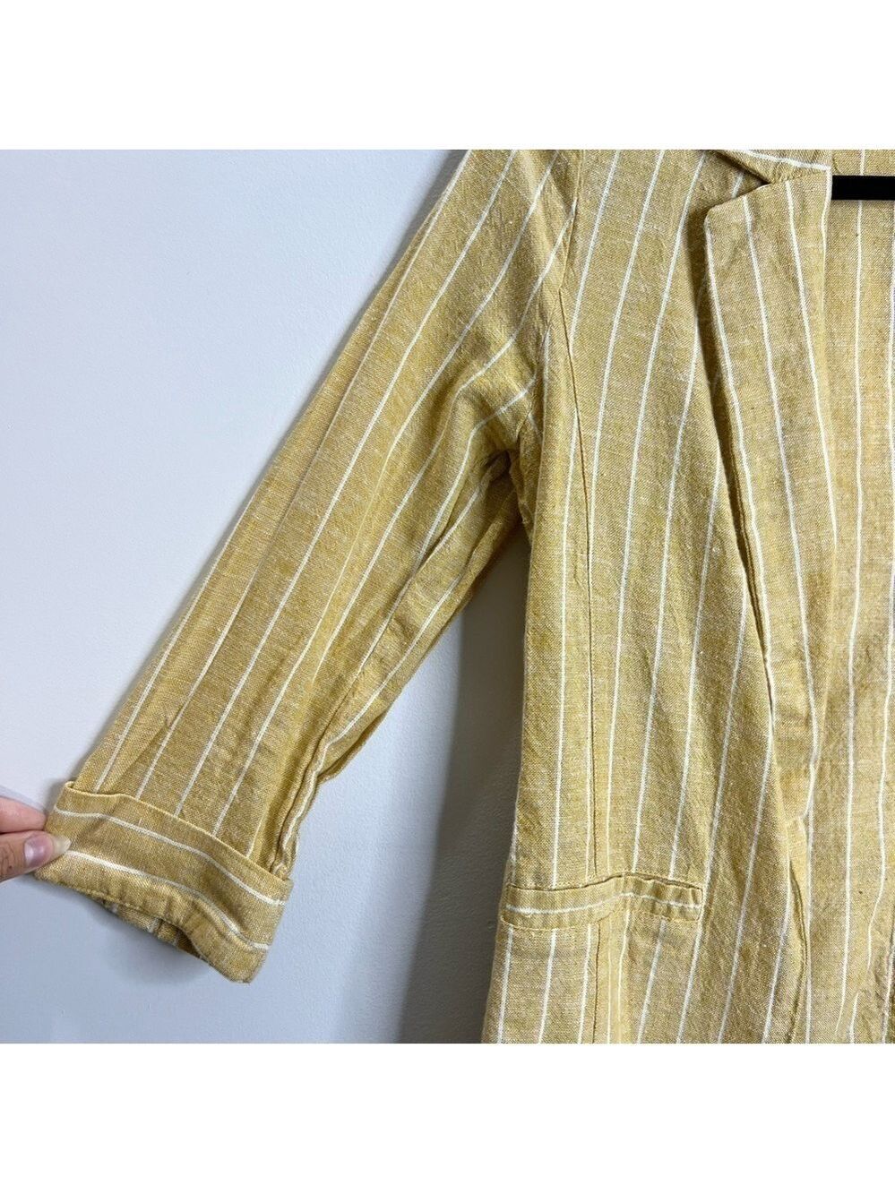 ONLY linen blend yellow white pin stripe open front jacket blazer EU 34 - Picture 9 of 12